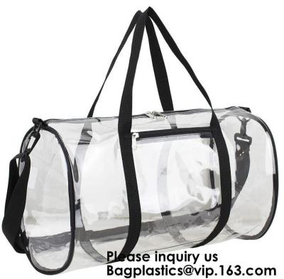 China Clear Duffel Gym Bag Transparent PVC Carry Bag With Shoulder Strap,Cosmetic Carry Bag Magnet Pockets Detachable Shoulder for sale