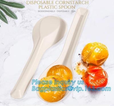 China 6 inch Tea/Soup/ice cream/tasting spoons Eco-friendly tableware corn starch spoons Disposable yogurt spoons bagease pack for sale