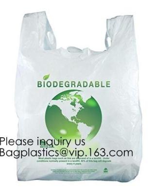 China Compostable Plastic Pet Waste Bags with T-Shirt Handle,Green Compostable T-Sack Shopping Bag, PLA+PBAT, BAGEASE, BAGPAC for sale