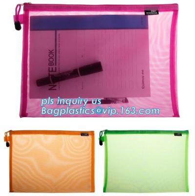 China PVC Netting Ziplock Document Bag with Pocket, A4 Size ladies plastic document bag for student, Netting surface PVC pen f for sale