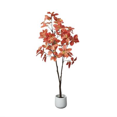 China Colorful Living Room Decor Leaf Bonsai Tree Highly Simulation Red Potted Grape Ficus Tree For Home Office Design for sale