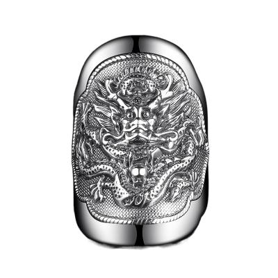 China Dropshipping 925 Sterling Silver Dragon Ring Men's Fashion Exquisite Wide Open Face Ring Adjustable Open Jewelry for sale