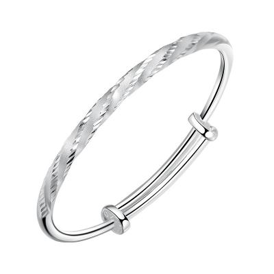 China Fashion Solid Temperament CLASSIC 9999 Female Advanced Design Car Flower Bangle Bracelet Adjustable Silver Bangle for sale