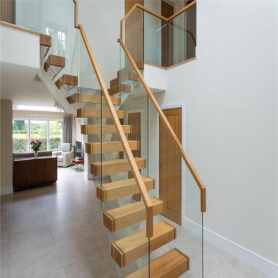 China Modern Wood Staircase Customized Railings Straight Staircase Stairs Iron Enclosure Option for sale