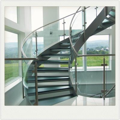 China Customized Modern Luxury Prima Stair Post Curved Glass Balustrade Curved Interior and Exterior Curved Staircase Stair Case for sale