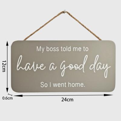 China Natural Material Customized 24x12cm Wood Wall Home Decor With Hemp Rope Handle Craft Wood Hanging Sign for sale