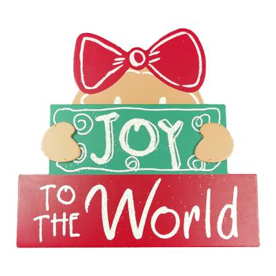 China Cute American Joy To The World Wood Table Sign Holder Bows Wooden Table Sign for sale