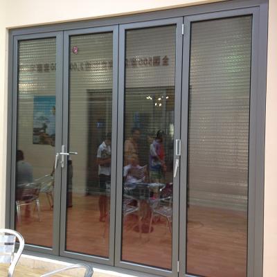 China Waterproof Exterior Aluminum Alloy Tempered Glass Double Doors Bifold Folding Door for sale