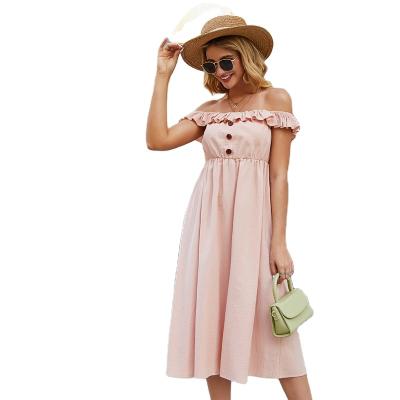 China New Fashion Anti-static Women's Dress With Casual Shoulder Ruffle Quilting Dress for sale