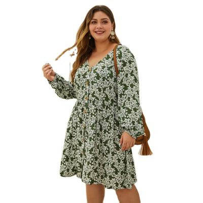 China Anti-wrinkle women flower sleeve floral print casual long V-neck fancy dress straight elegant ladies printing long dress for sale