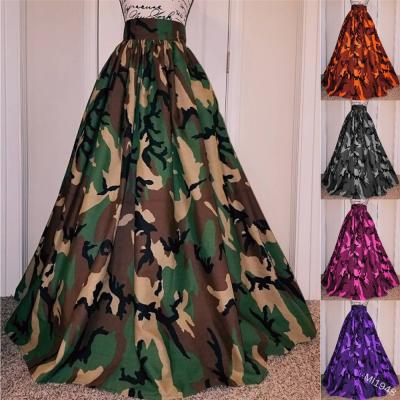 China Anti-Static Camouflage Plus Size Floor Length Skirts Women Printed A Line Skirts Womens High Waist Long Skirts for sale