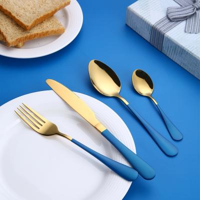 China Sustainable Custom Wholesale Stainless Steel Cutlery Set Blue Gold Flatware for sale