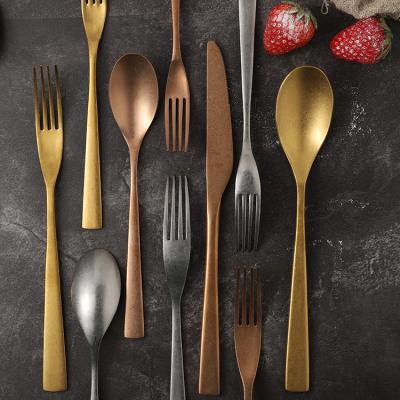 China Antique Stainless Steel Durable Washed Vintage Matt Rose Gold Copper Cutlery for sale