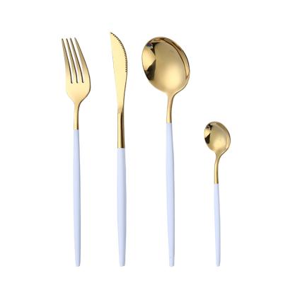 China Sustainable Nordic Stainless Steel Gold Cutlery Colored White Handle Flatware Sets for sale