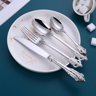 China Sustainable Palace Collection Stainless Steel Knife Fork Spoon Wedding Flatware Set for sale