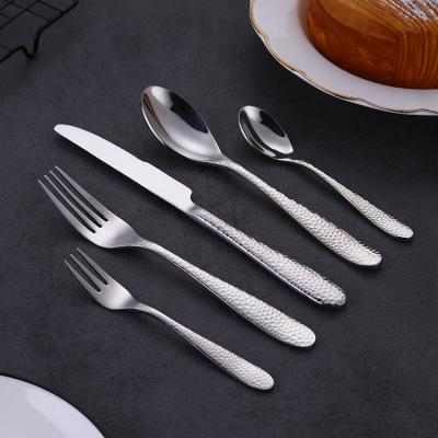 China Modern hammered flatware set of 5 pieces sustainable stainless steel flatware for sale