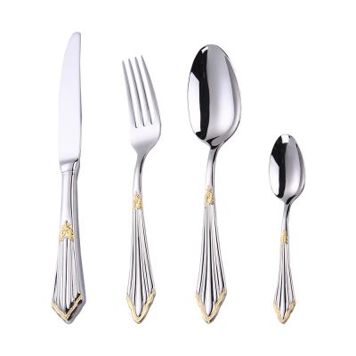 China Sustainable Luxury Shine Stainless Steel Flatware Silver And Gold Plated Cutlery for sale