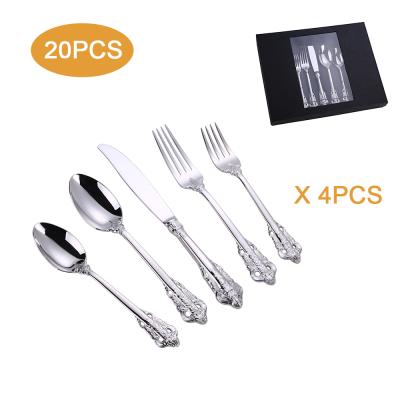 China Sustainable Silver Flatware Set Wedding Classic 20 Stainless Steel Flatware Pieces for sale