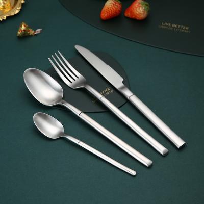 China Amazon Hot Selling Viable Stainless Steel Matt Finished Silver Cutlery Stock Silverware Set for sale