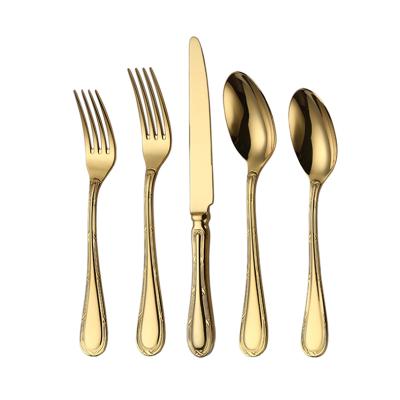 China Sustainable Stainless Steel Fork Knife Spoon Wedding Flatware Set Gold Plated Cutlery for sale