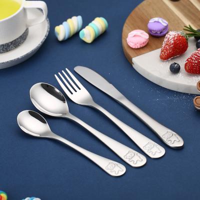 China Sustainable Silver Mirror 4 Piece Stainless Steel Baby Kids Flatware Set for sale