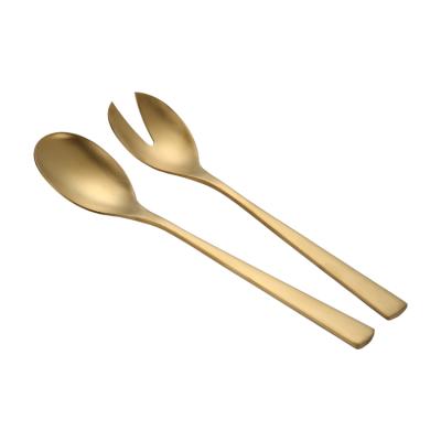 China Luxury Antique Gold Stainless Steel Long Handle Serving Spoon And Fork 2-Piece Set for sale