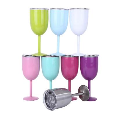 China 12oz Double Wall Stainless Steel Stocked Insulated Wine Glass With Lid , Metal Tumbler Wine Glass for sale