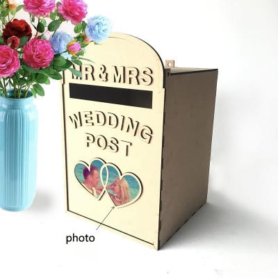 China Partycool Europe Custom Wedding Mail Box DIY Wood Opens Wedding Sign In Guest Book Put Photos For Wedding Party Supplies for sale