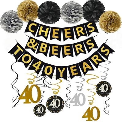 China Partycool China Gold Theme Black 30th Birthday Party Supplies Banner Paper Pom Poms Hanging Swirl Party Decoration for sale