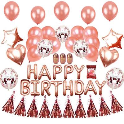 China Disposable Eco-friendly Happy Birthday Decorations Balloons Rose Gold Confetti Balloons Birthday Banner Star Balloons for sale