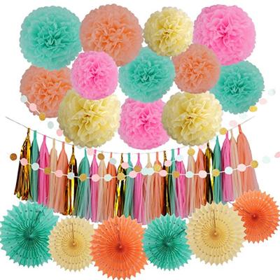 China PARTYCOOL Disposable Eco-friendly Birthday Party Supplies Tissue Paper Garlands Poms Flower Party Decoration for sale