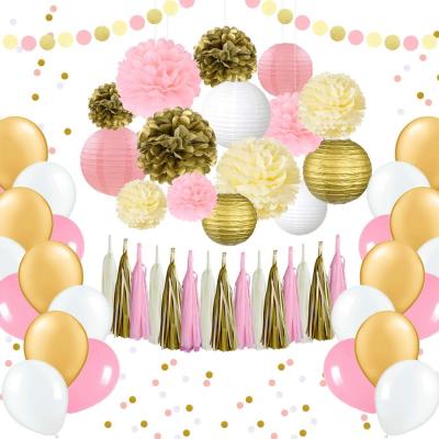 China PARTYCOOL 62 PC Rose Gold Engagement Party Decorations Disposable Unicorn Balloons Pom Pom Lanterns Party Supplies Eco-Friendly for sale