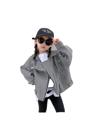 China Girls Autumn Zippered Suit Collar Jacket Viable Kids Checked Bubble Sleeves Long Sleeves Cardigan Clip Topped Coat for sale