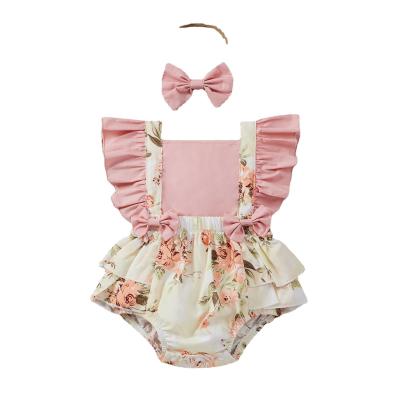 China Baby Polyester/Cotton Kids Clothing Three-color Print Three-color Flying Sleeve Suspender Romper Skirt Two-piece Set for sale