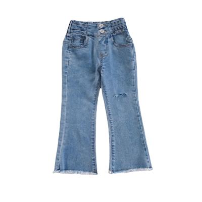 China Girls Windproof Autumn Clothes Are Thin Nine Rocket Jeans Heads Baby Pants Stretch Clothing Holes High Waist Micro Pants Kids for sale