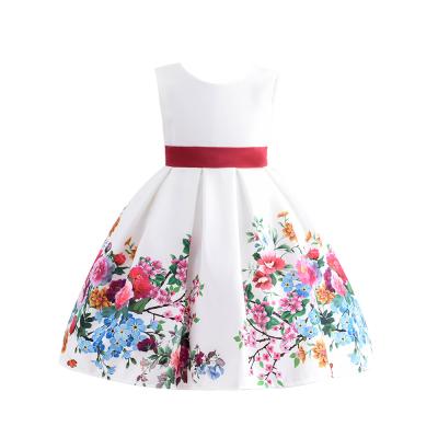 China Washable red princess Dress Children European little girl printing and summer American western style sleeveless floral dress for sale