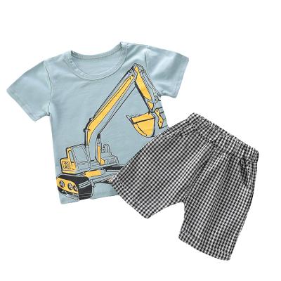 China Casual Children's Clothing Summer Printing Machine Boys Suit Boys Two-Piece Dig Sports Suits Plaid Shorts for sale