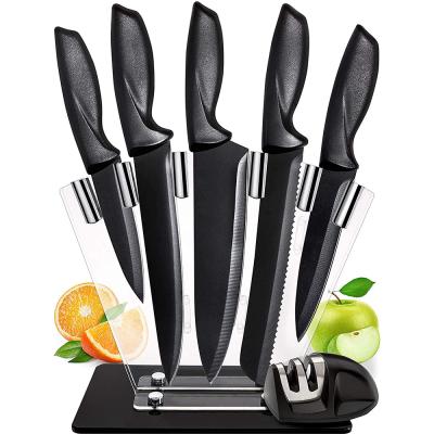 China Amazon 6 Pcs Sustainable Non-Stick Stainless Steel Knife Set With Chef Kitchen Knives Sharpener Set With Stand for sale