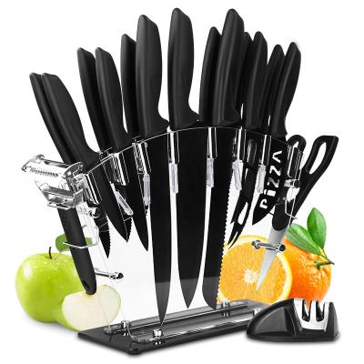 China Viable Yangjiang 17 Pieces Stainless Steel Chinese Kitchen Knives Set With Stand Acrylic Knife Sharpener Peeler Scissors for sale