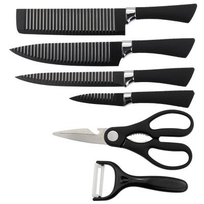 China Chinese Yangjiang Wave 6pcs Durable Black Non Stick Stainless Steel Kitchen Knives Set With Scissors Peeler for sale