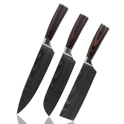 China New Design 3pcs Durable Stainless Steel Kitchen Knife Set With Wood Color Handle for sale