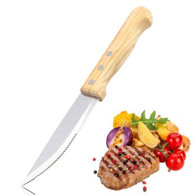 China Sustainable Yangjiang Factory 3cr13 Stainless Steel Steak Knife With Rubber Wood Handle for sale