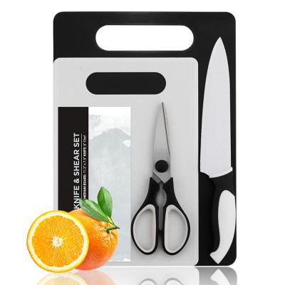 China Chopper Chinese Kitchen Yangjiang Vegetable Plastic Stocked 4pcs PP Cutting Board Set with Knife Scissors for sale