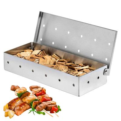 China Yangjiang Factory Stainless Steel Chinese Wood Easily Cleaned Chip Smoker Box With Gas Grilling Charcoal BBQ Grill Meat Smoking Hinged Lid for sale