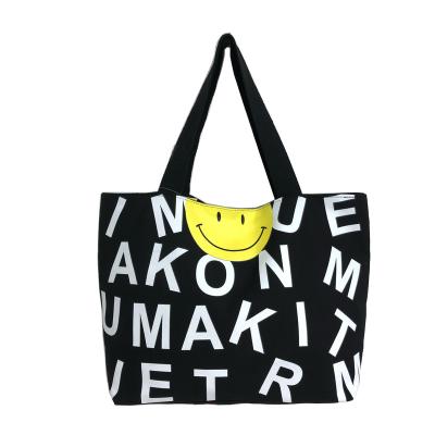 China Luxury Designer Custom Women Handbag PORTABLE Large Capacity Canvas Tote Bag With Colorful Letter Smile Straps Shoulder Bag for sale