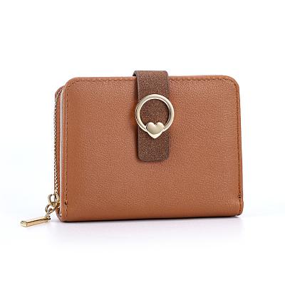 China Fashion New Middle Fashion Anti-theft Women's Wallet Solid Color Multi-Card Slot Love Buckle Coin Purse Card Holder Women Double Zipper Wallet for sale