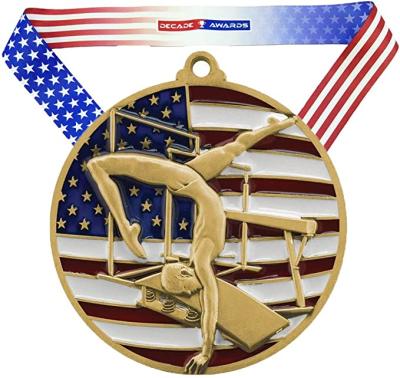 China Folk Art Awards Gymnastics Patriotic Medal Gymnast Medallion with Stars and Stripes American Flag V-Neck Ribbon for sale