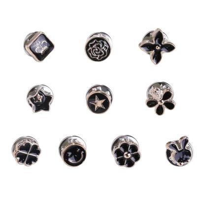 China New Decoration Style Sunflower Retro Brooch Clover Black Enamel Cartoon Clothes Cufflinks Accessories for sale