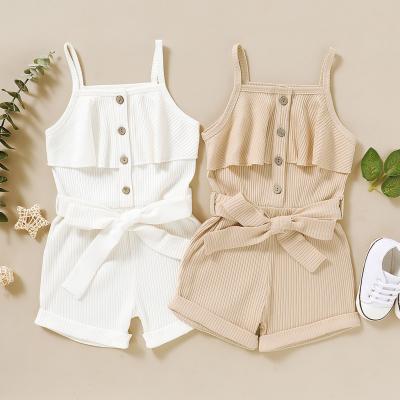 China Infant Boys Summer Babies Summer Toddler Romper Knitted Ribbed Solid Buttons Suspender Overalls for sale