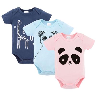 China Factory Breathable Soft Eco-Friendly Cute Baby Clothes 100%Cotton Summer Short Sleeves With Animal Print Newborn Infant Baby Bodysuits for sale